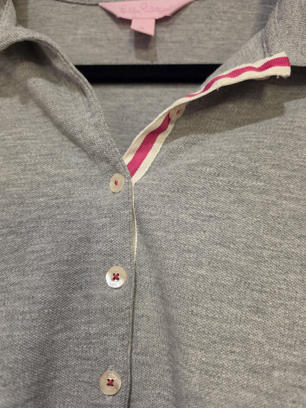 Lilly Pulitzer Gray Long Sleeve Polo with Pink Trim - Picture 3 of 5